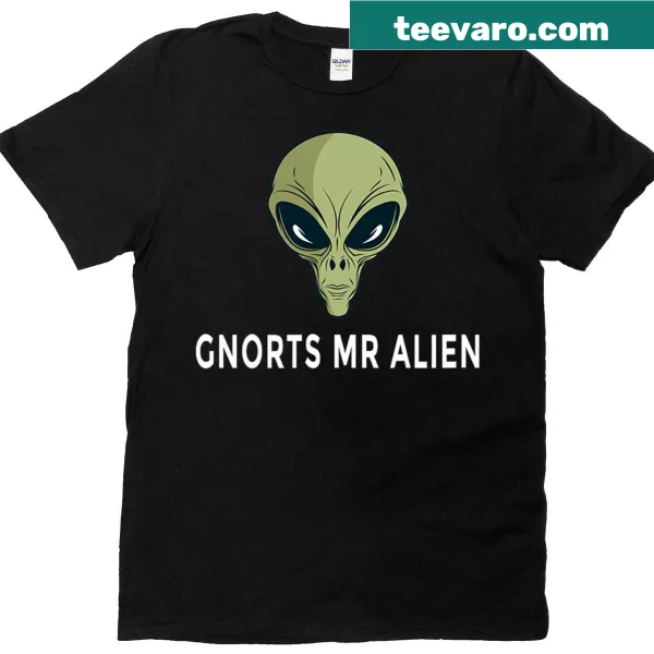 Cartoon alien character Gnorts on a fun t-shirt design