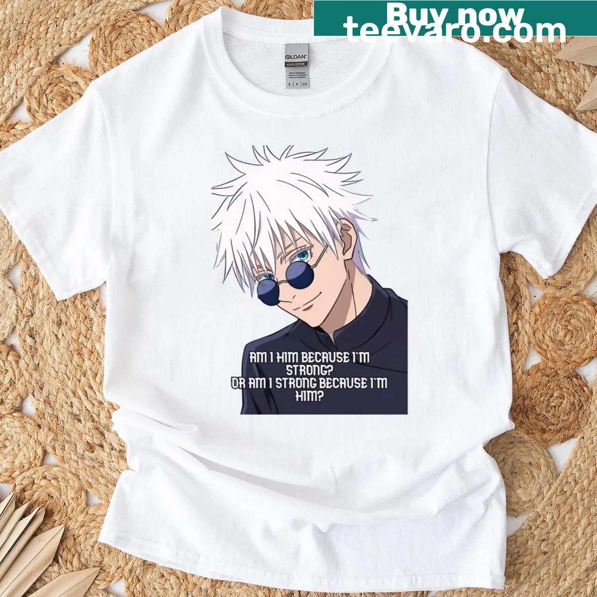 Anime t-shirt featuring Gojo character graphic — on a men's t-shirt