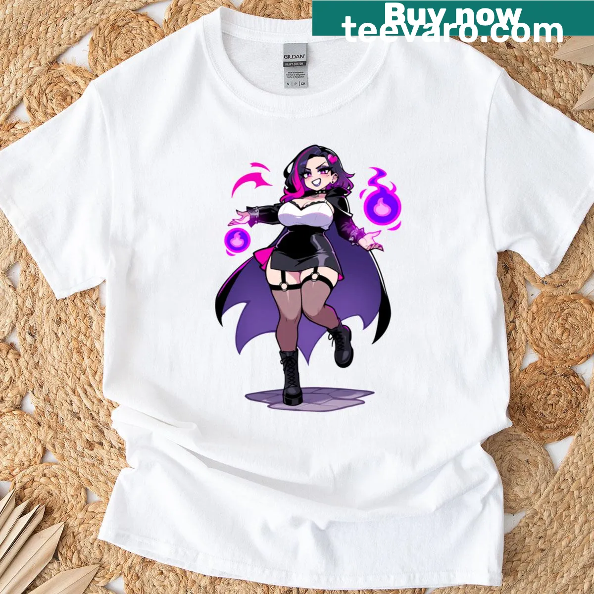 Goth sorceress t-shirt featuring dark magic anime art — on a men's t-shirt