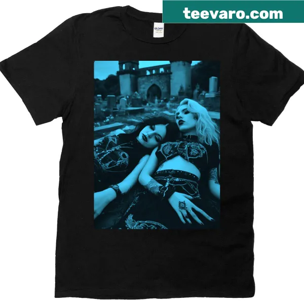 Illustration of goth vampire girls on a black t-shirt