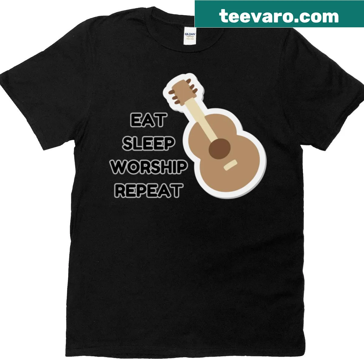 Inspirational guitar-themed typography on a music lover's t-shirt — on a men's t-shirt