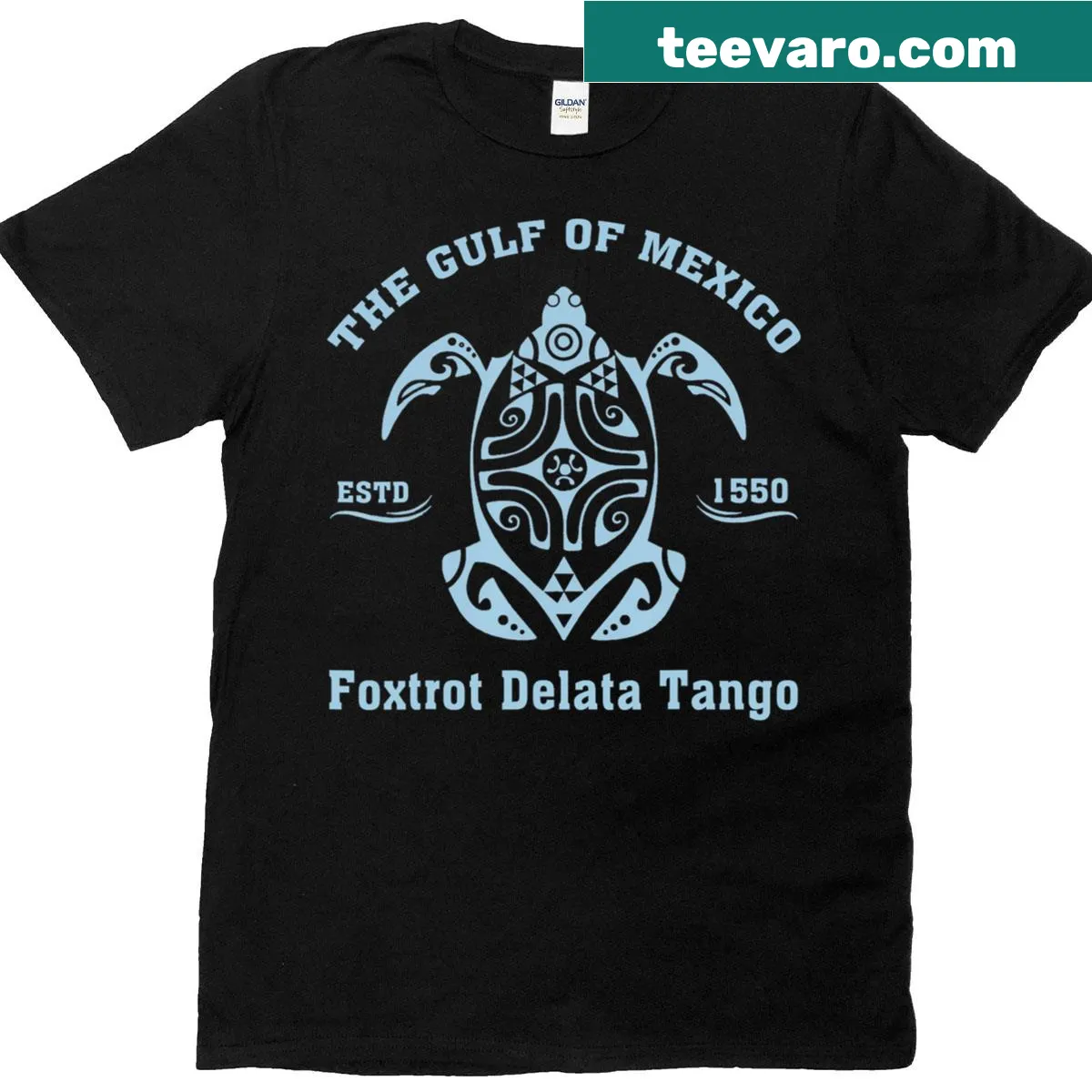 Gulf Of Mexico turtle-themed graphic T-shirt — on a men's t-shirt