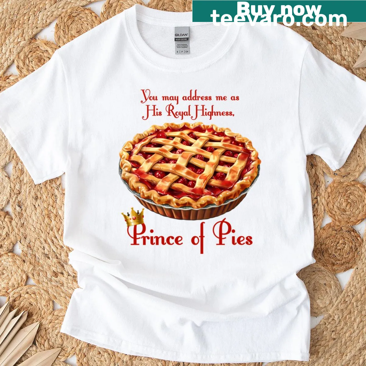 T-shirt with 'Prince Of Pies' text in playful design — on a men's t-shirt