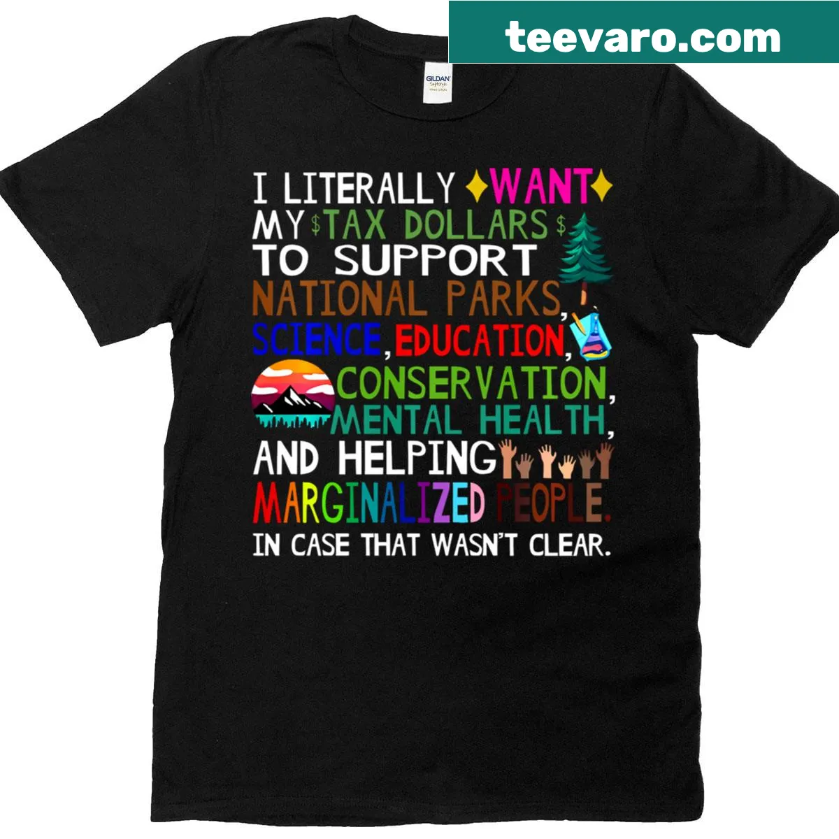 Text-based shirt advocating for tax dollars to support national parks — on a men's t-shirt
