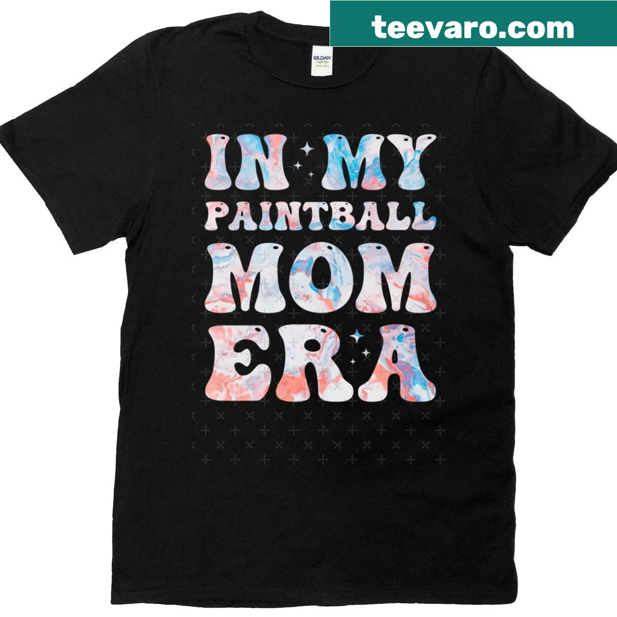 Playful paintball mom T-shirt with fun illustrations — on a men's t-shirt