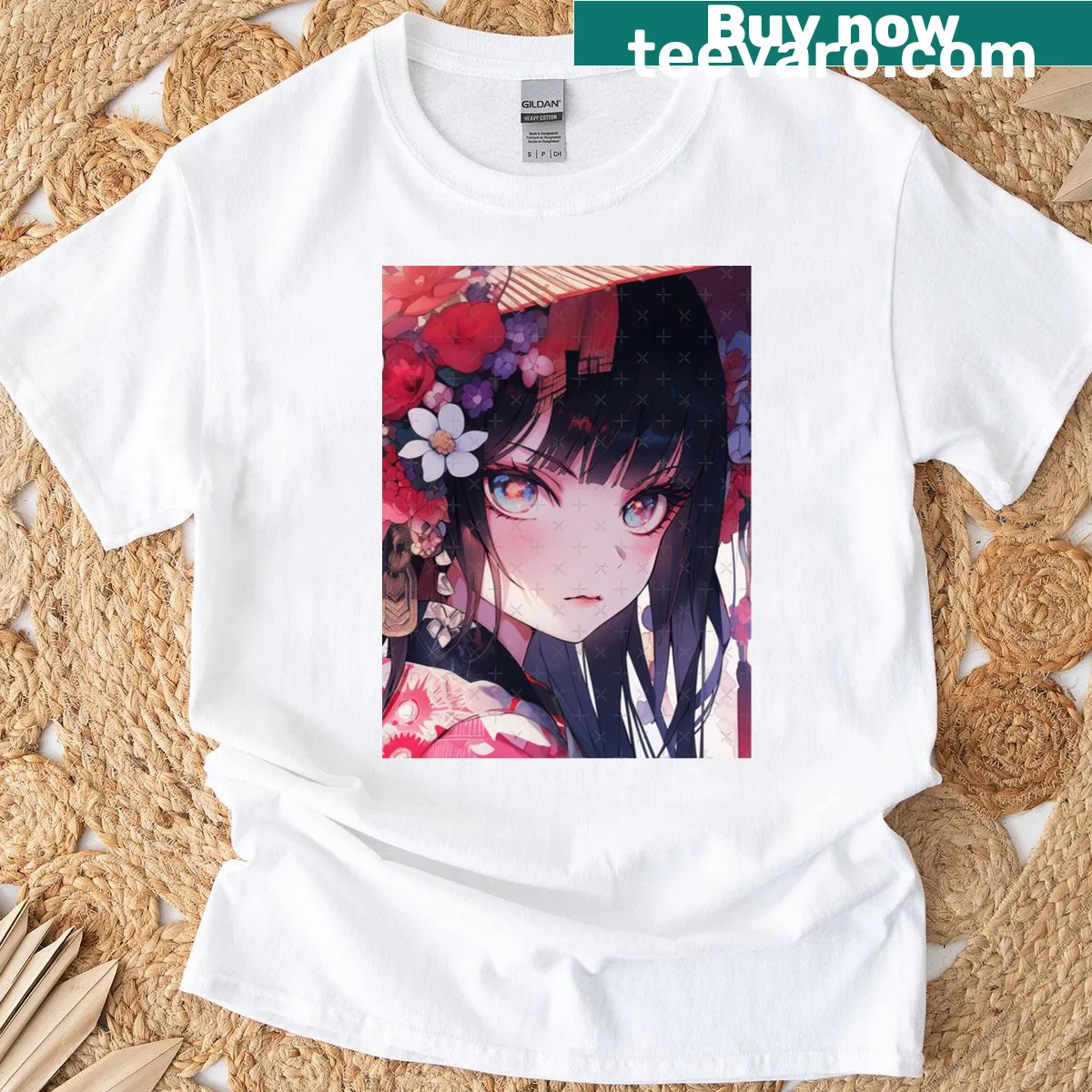 T-shirt featuring a charming kawaii girl illustration — on a men's t-shirt