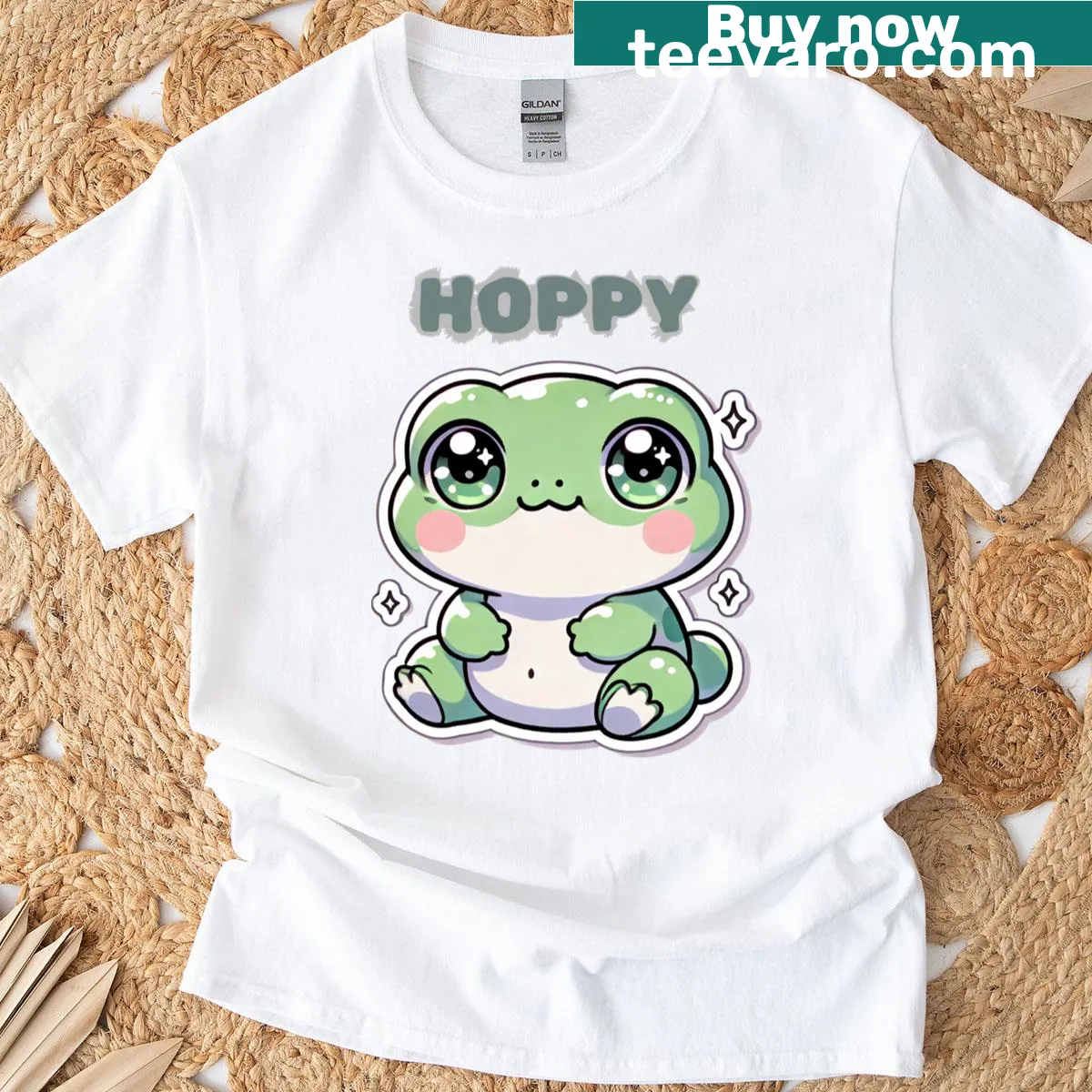 Cute manga-style frog T-shirt with kawaii design — on a men's t-shirt