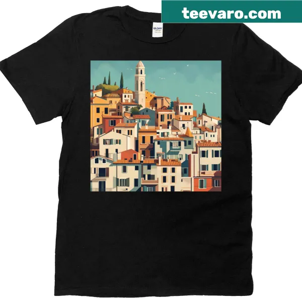 Hillside town illustration inspired by Mediterranean village