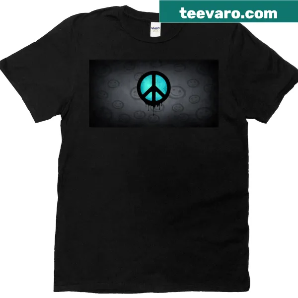 T-shirt with melting typography spelling out "Peace"