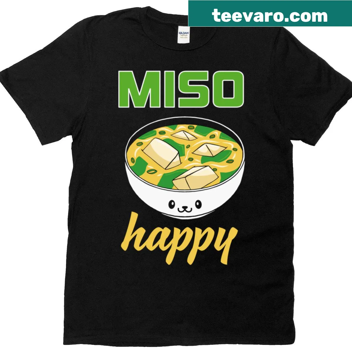 Cute kawaii bowl of miso soup illustration on T-shirt — on a men's t-shirt
