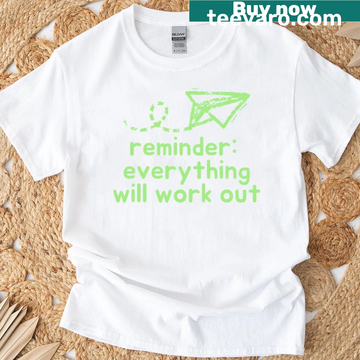 Motivational T-shirt with the phrase Everything Will Work Out printed — on a men's t-shirt