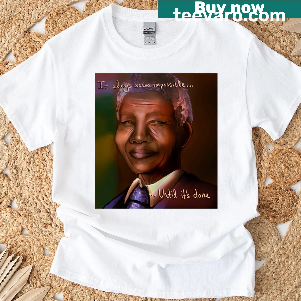 T-shirt featuring an inspirational quote by Nelson Mandela — on a men's t-shirt