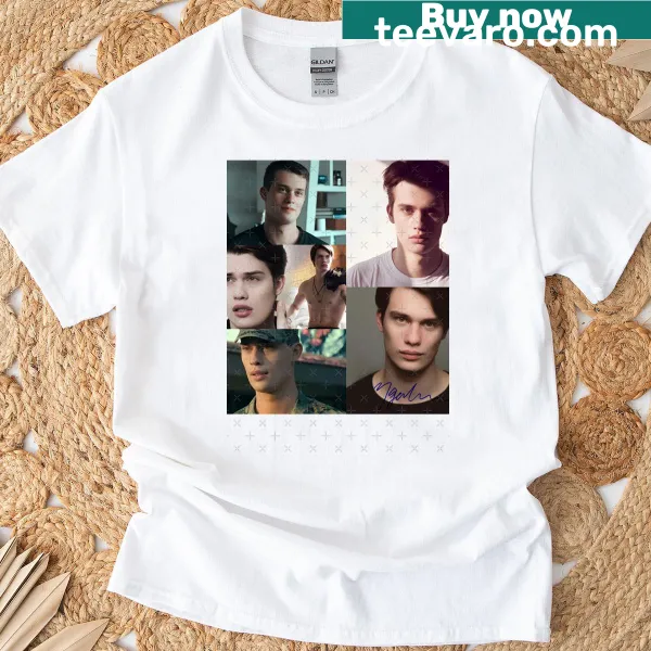T-shirt featuring a printed signature of Nicholas Galitzine.