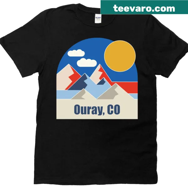 T-shirt featuring an illustrated design of Ouray, Colorado