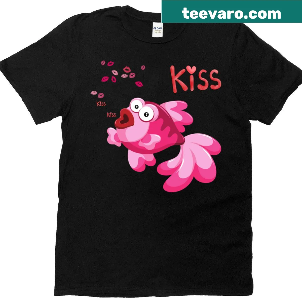 Cute pink fish design T-shirt with open mouth graphic — on a men's t-shirt