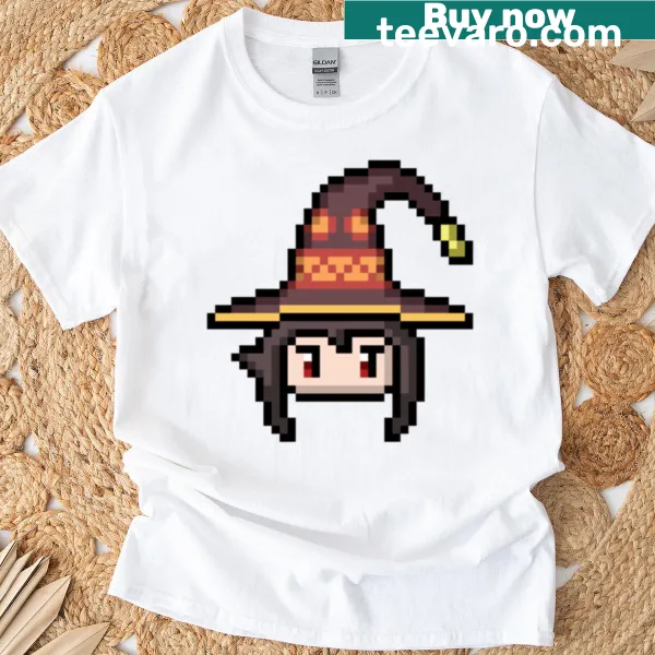 Pixel art T-shirt featuring the character Megumin from anime.