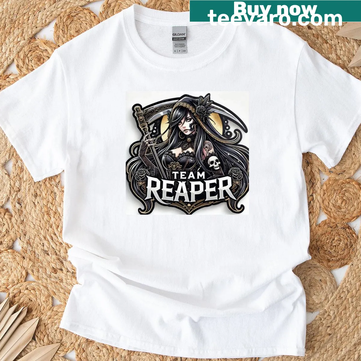 Vintage distressed T-shirt featuring the Reaper. — on a men's t-shirt