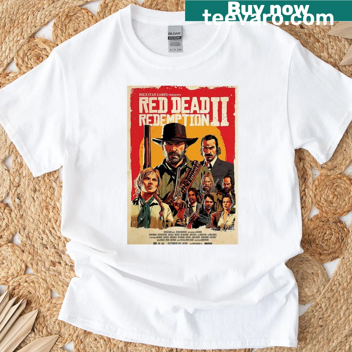 Bold graphic featuring gun imagery and Western typography — on a men's t-shirt