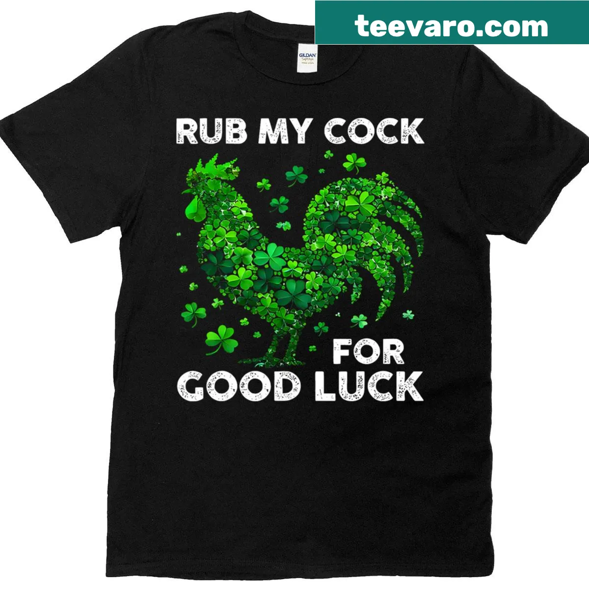 Humorous cartoon chicken graphic with playful text for St. Patrick's Day. — on a men's t-shirt