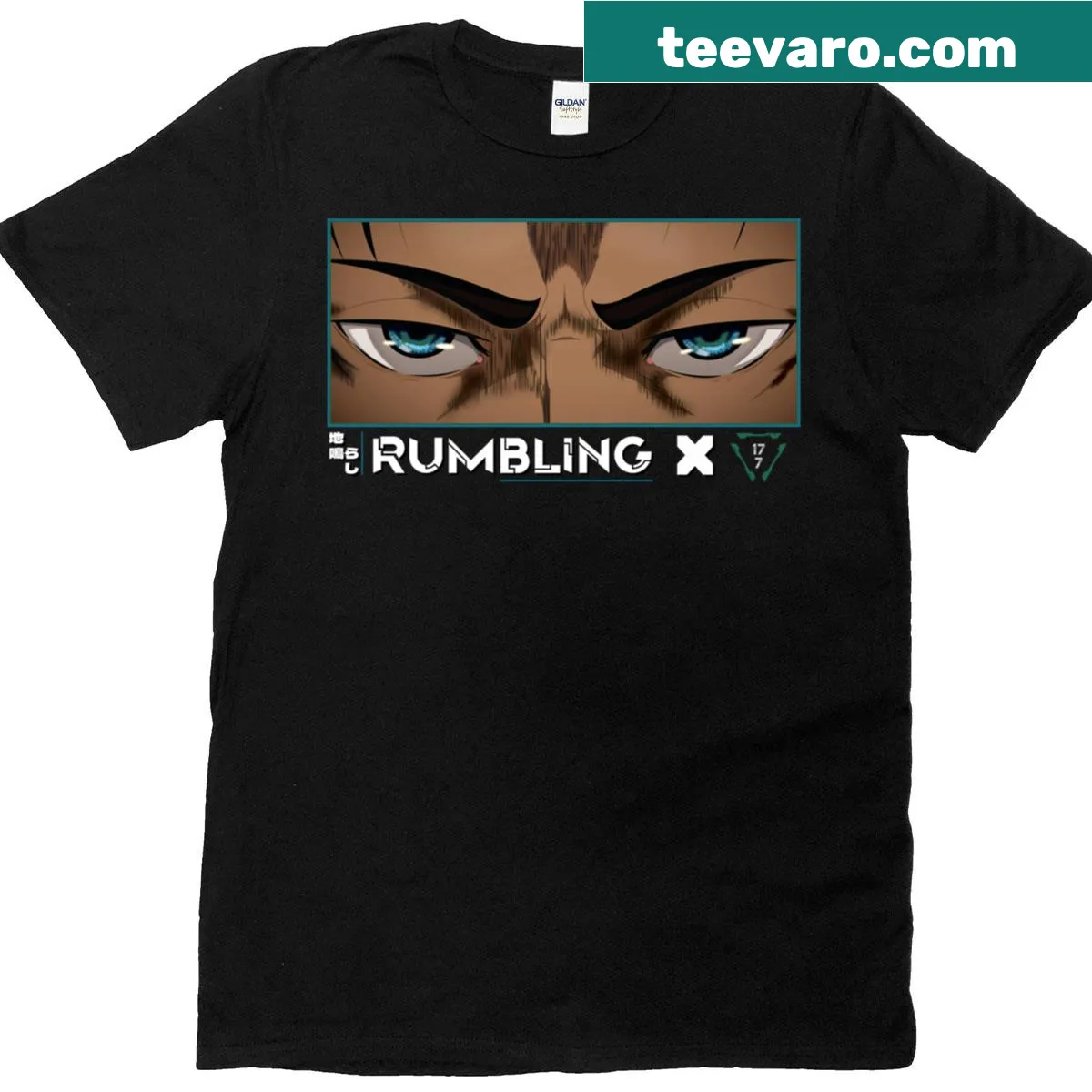 T-shirt featuring rumbling anime eyes in a cozy style. — on a men's t-shirt