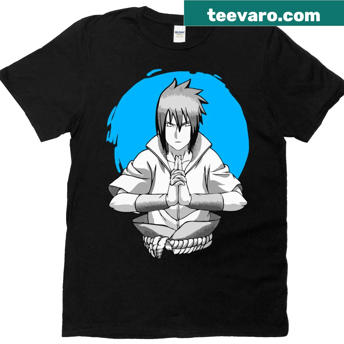 Sasuke t-shirt featuring the character as Konoha's next Hokage — on a men's t-shirt