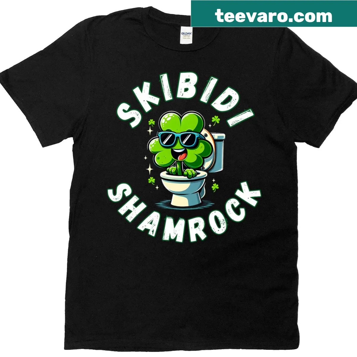 Cartoon shamrock graphic on a St. Patrick's Day T-shirt — on a men's t-shirt