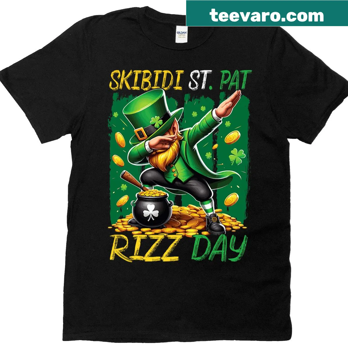 Dabbing Irish character graphic on a St. Patrick's Day T-shirt — on a men's t-shirt