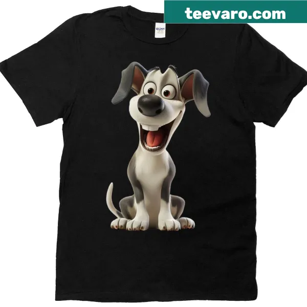 Illustrative T-shirt featuring a smiling dog