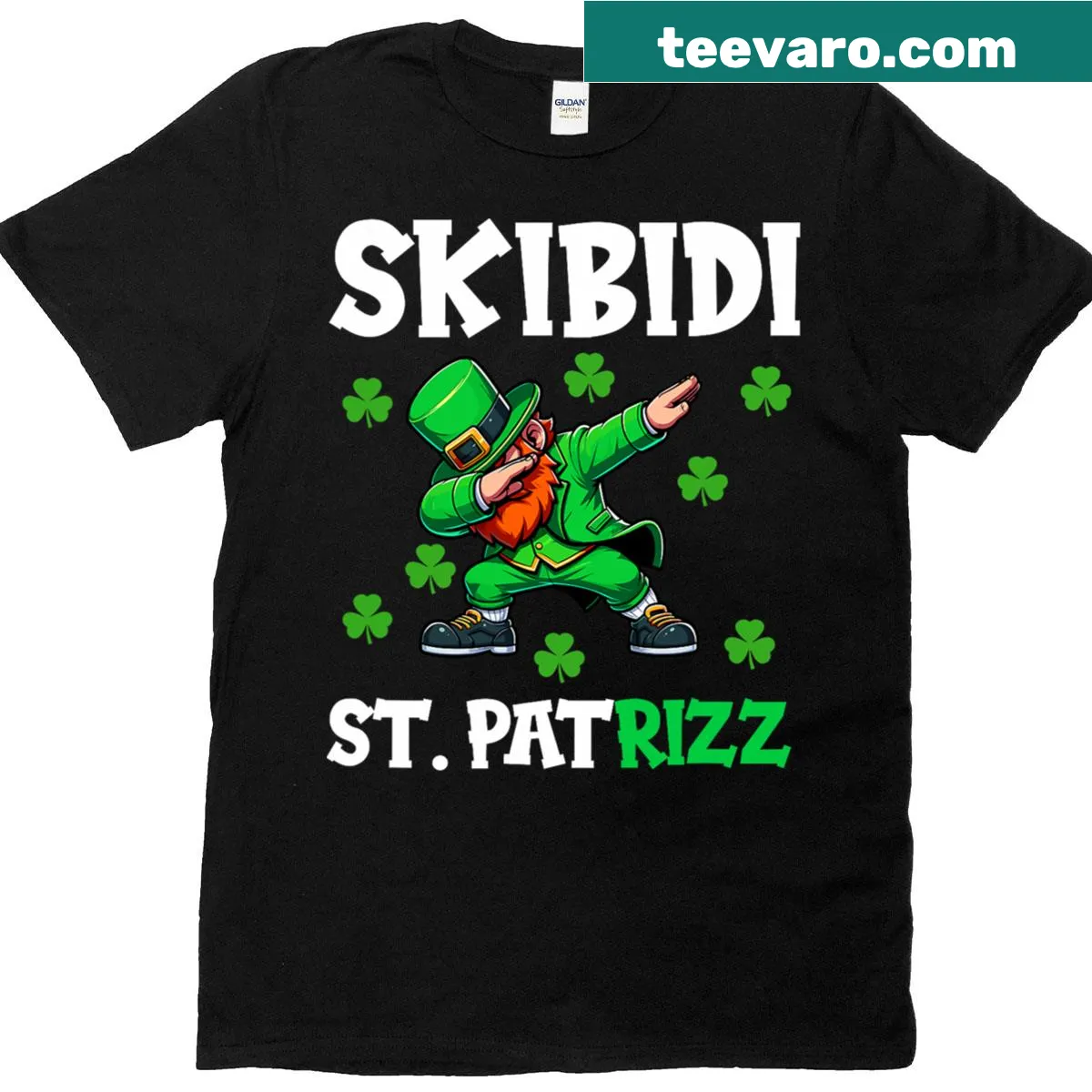 Funny St. Patrick's Day t-shirt with 'Skibidi Pat Rizz' — on a men's t-shirt