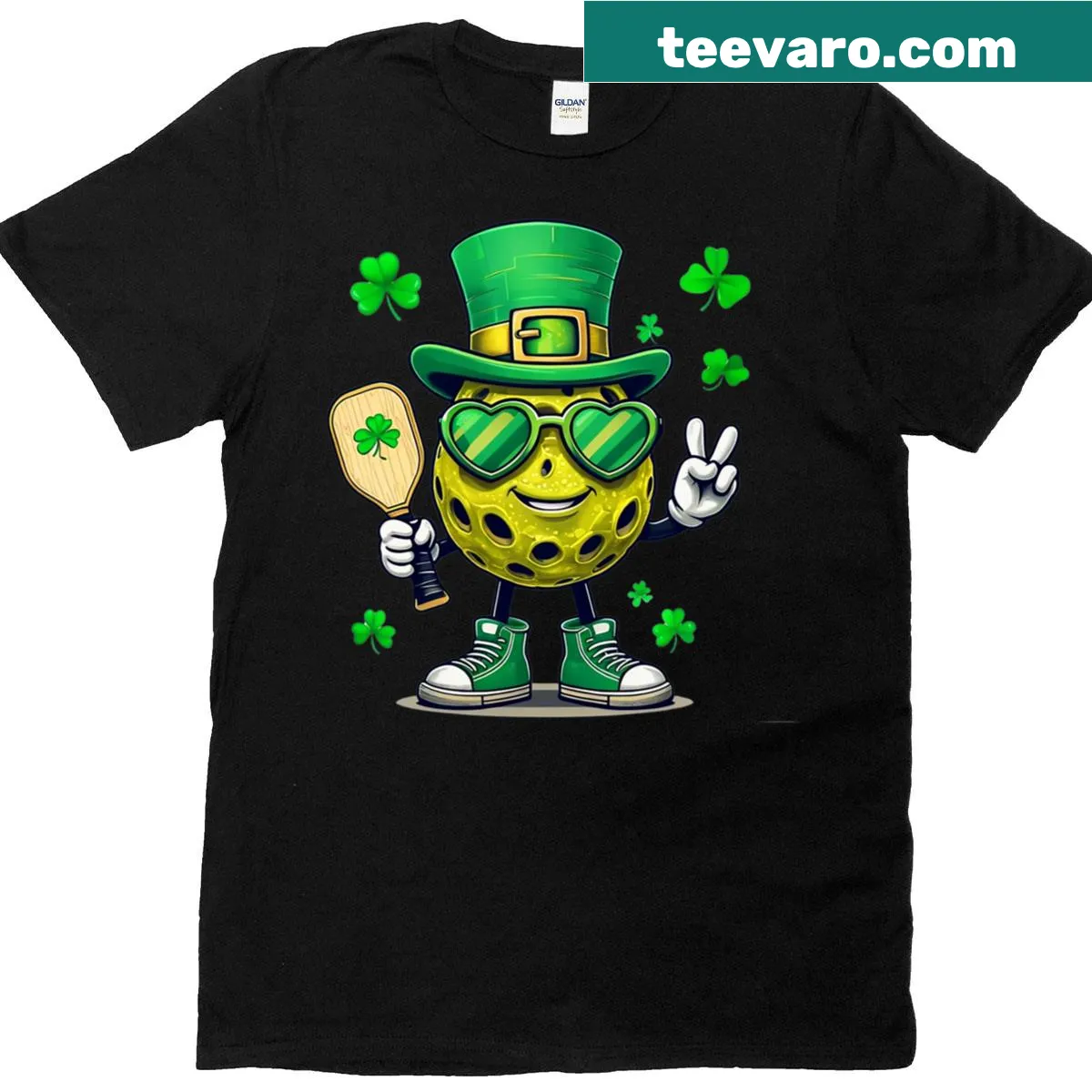 Funny St. Patrick's Day t-shirt with 'Lucky Pickleball' and a shamrock — on a men's t-shirt