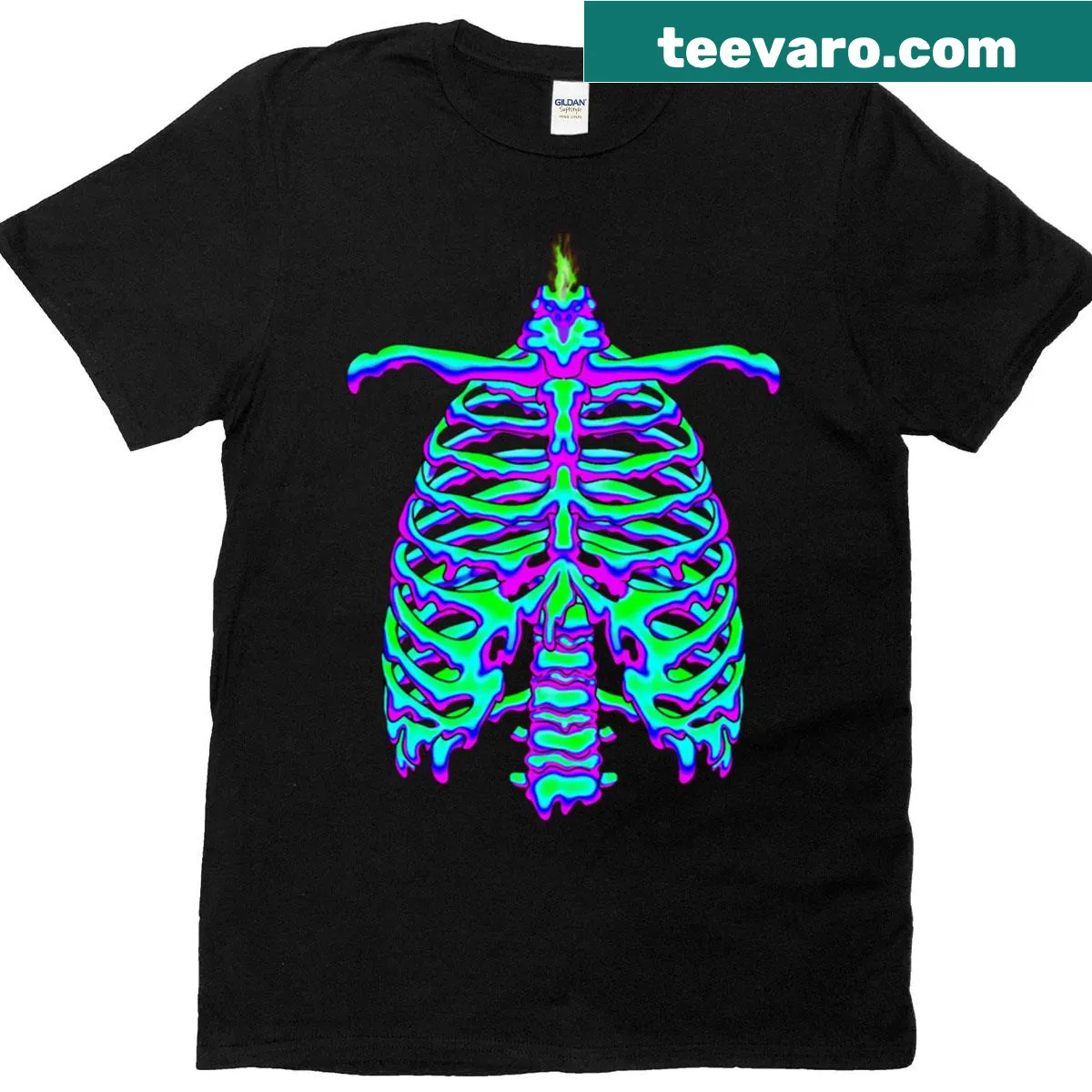 Ribcage and candle graphic t-shirt — on a men's t-shirt