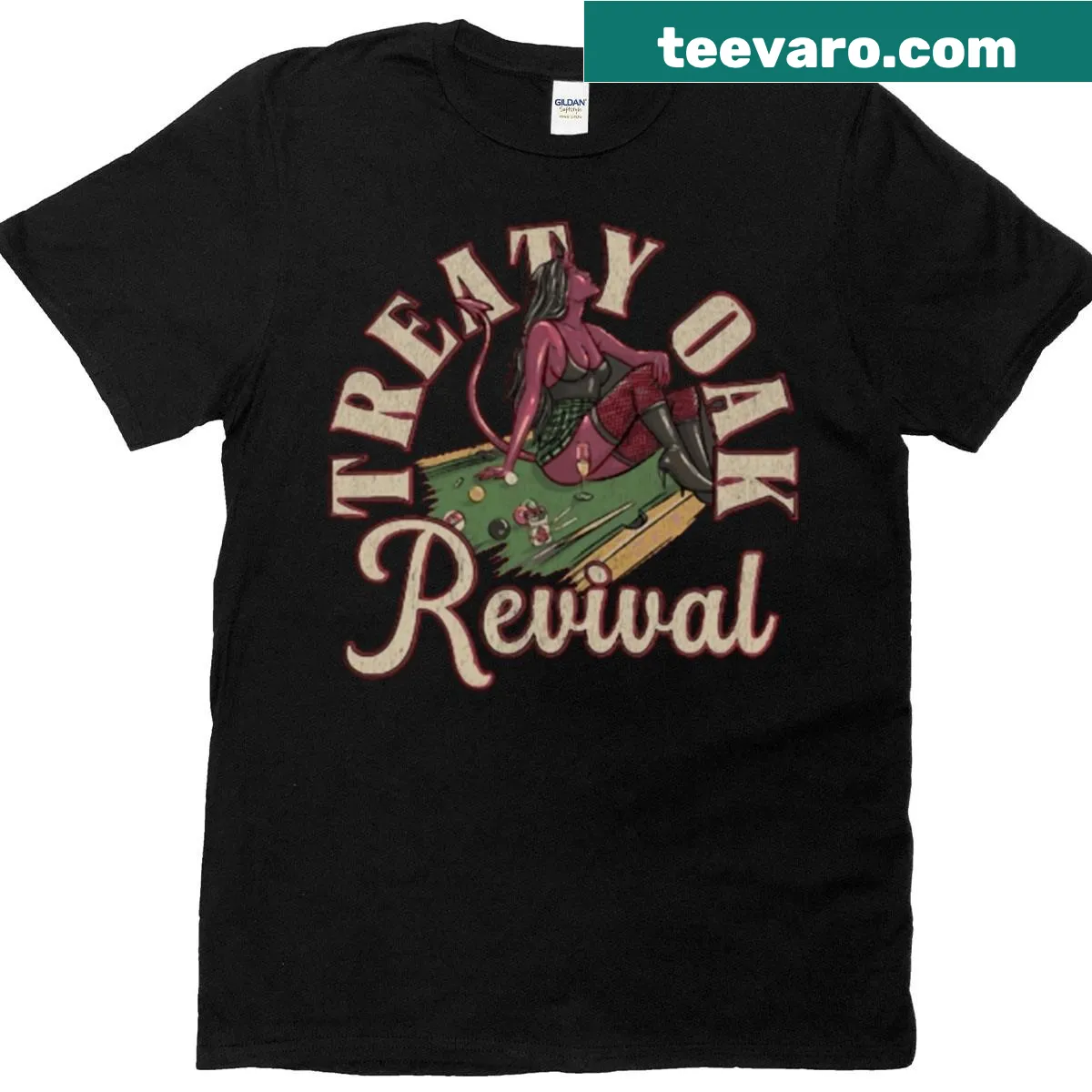 Texas country music T-shirt with Treaty Oak Revival logo — on a men's t-shirt