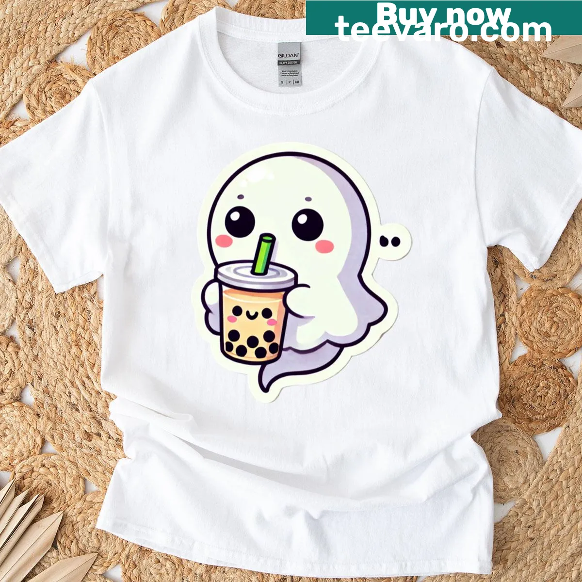 Cute ghost t-shirt for kids with playful Halloween design — on a men's t-shirt