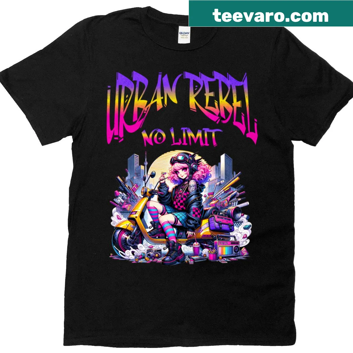 Urban Rebel t-shirt with No Limit slogan in bold typography — on a men's t-shirt
