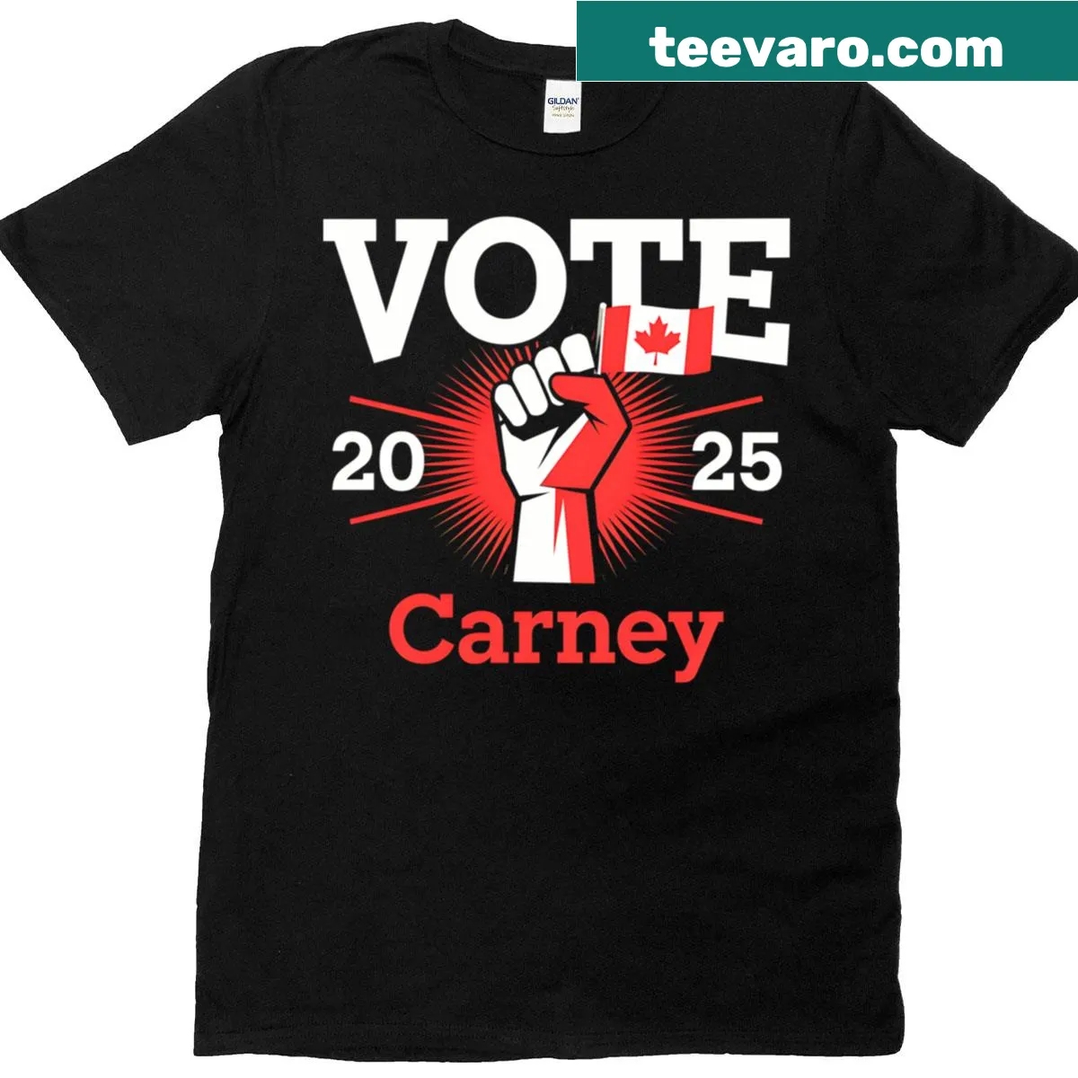 Illustration promoting Mark Carney's candidacy on a T-shirt — on a men's t-shirt