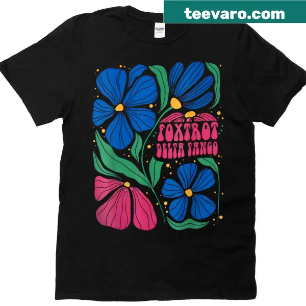 Boho vintage graphic of foxtrots and flowers on V-neck T-shirt