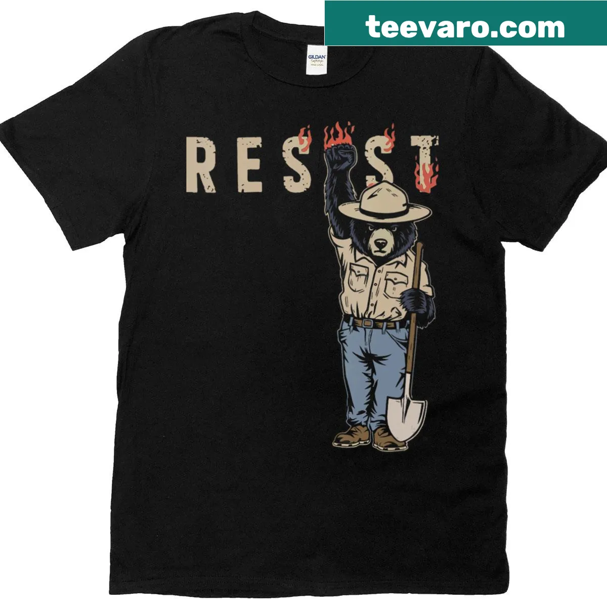 Vintage Smokey Bear graphic on a V-neck T-shirt — on a men's t-shirt