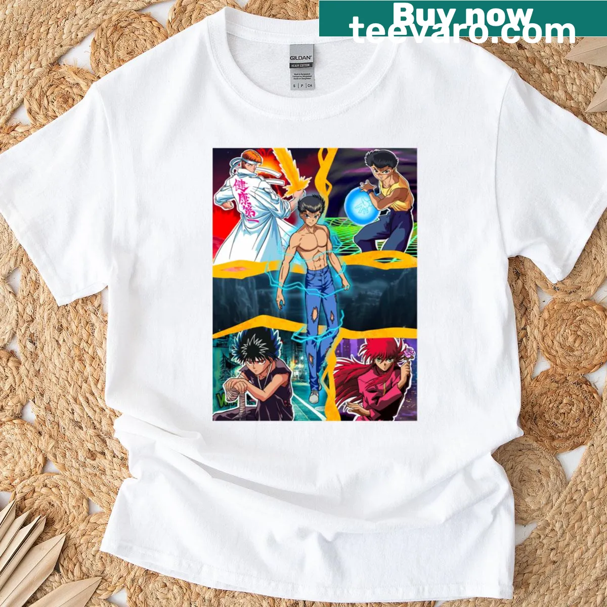Yuyu Hakusho themed T-shirt featuring iconic imagery from the anime — on a men's t-shirt