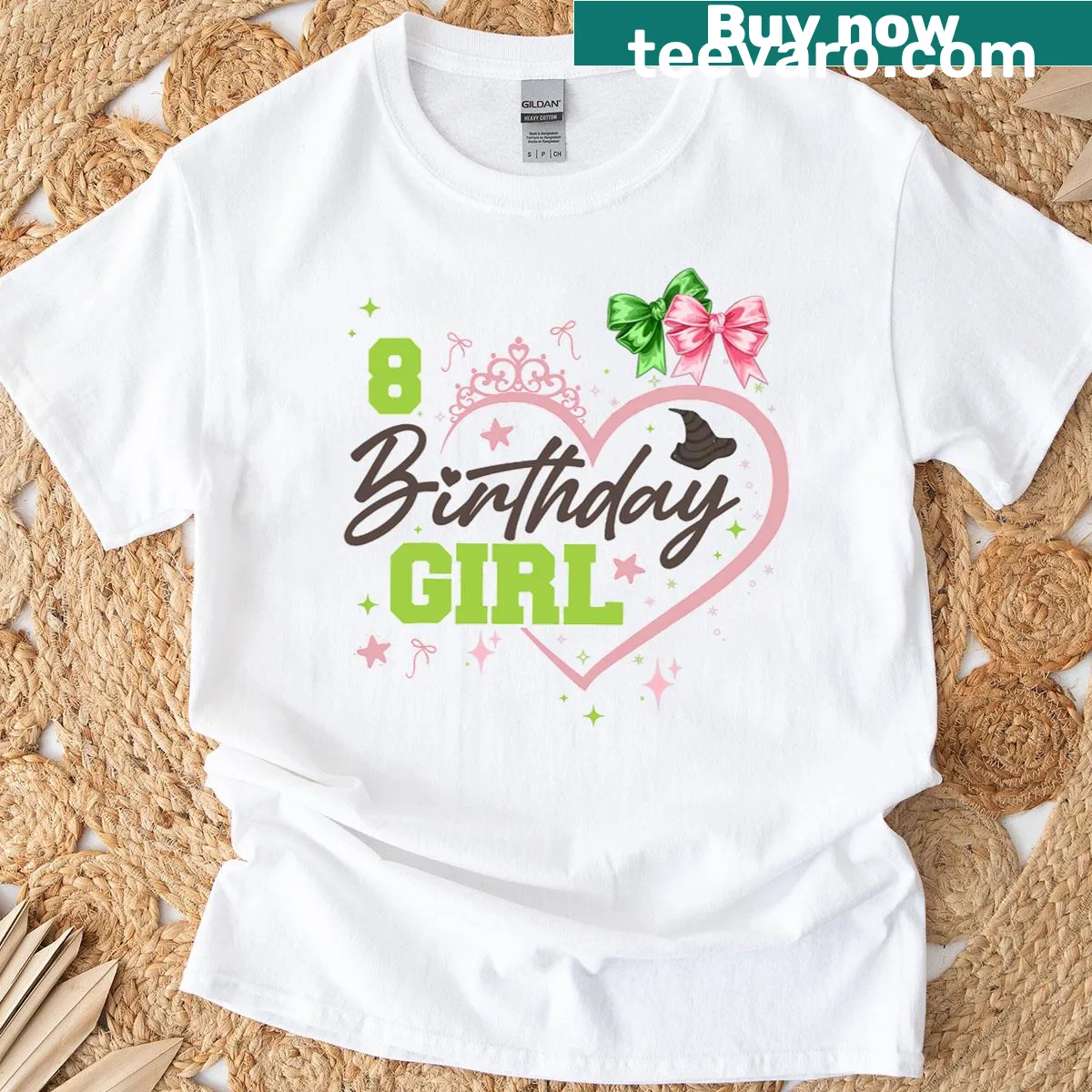 8th Birthday Witch T-shirt featuring a cartoon witch for girls — on a men's t-shirt
