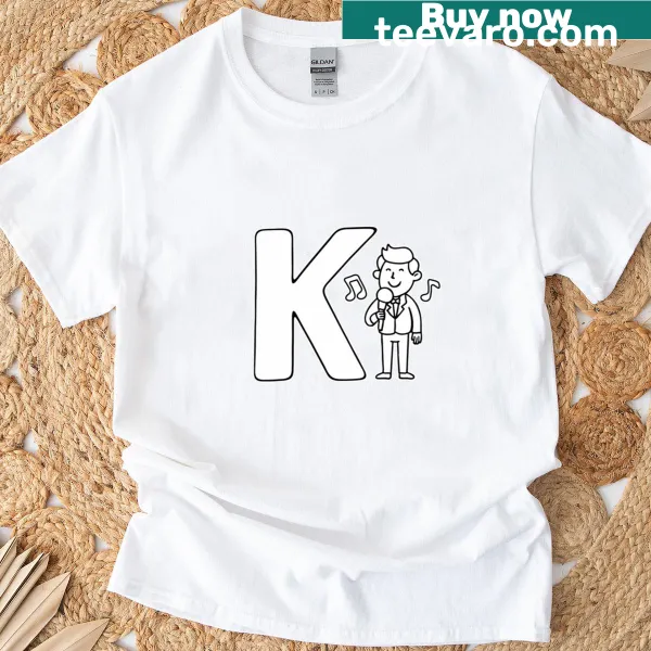 Karaoke-themed T-shirt with illustration beside letter K