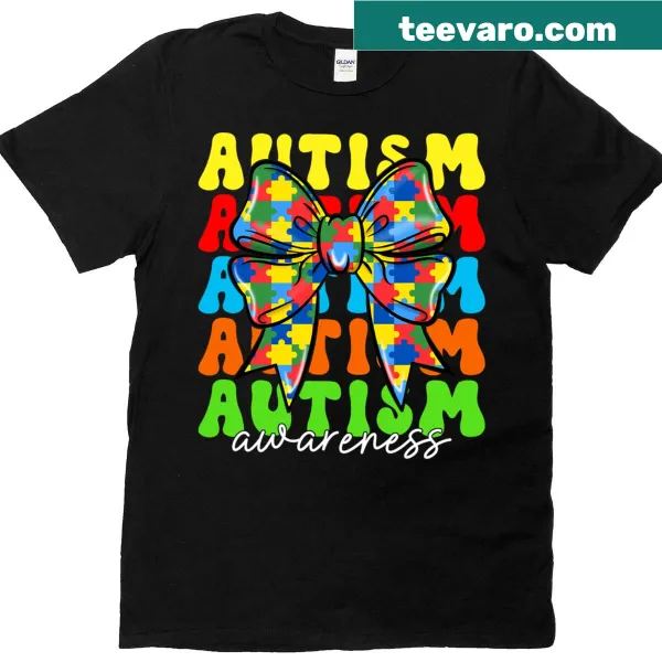 Cute bow graphic promoting Autism Awareness on T-shirt