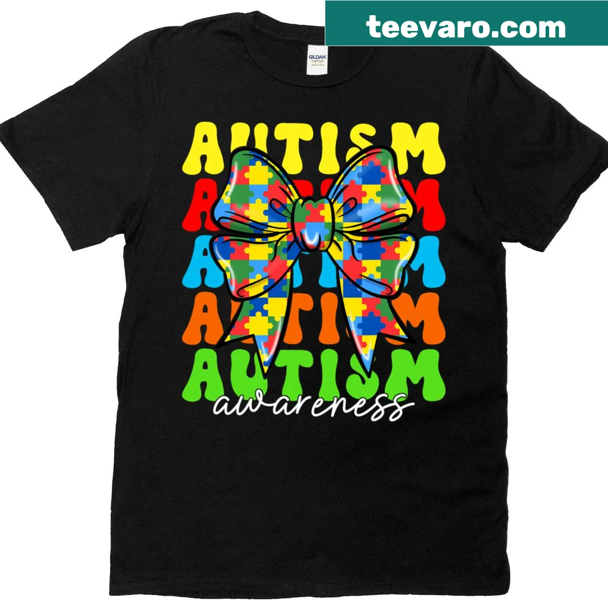 Cute bow graphic promoting Autism Awareness on T-shirt — on a men's t-shirt