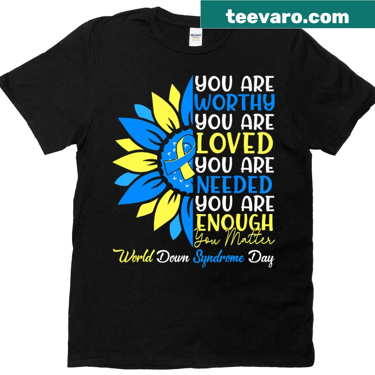 Down Syndrome awareness graphic T-shirt — on a men's t-shirt