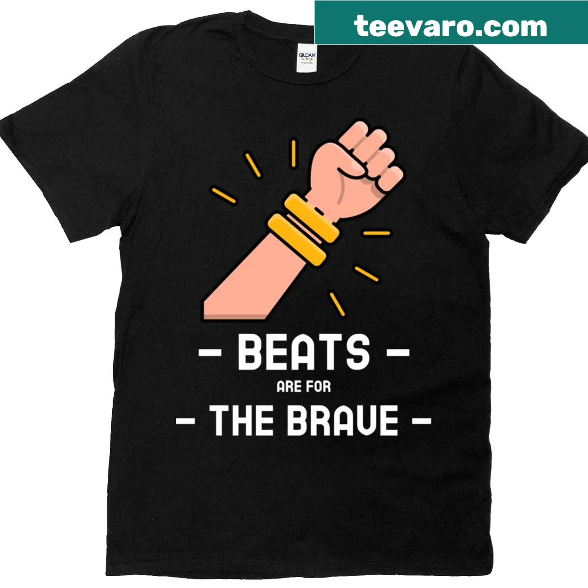 Funny rave t-shirt featuring bold text about bravery in music. — on a men's t-shirt