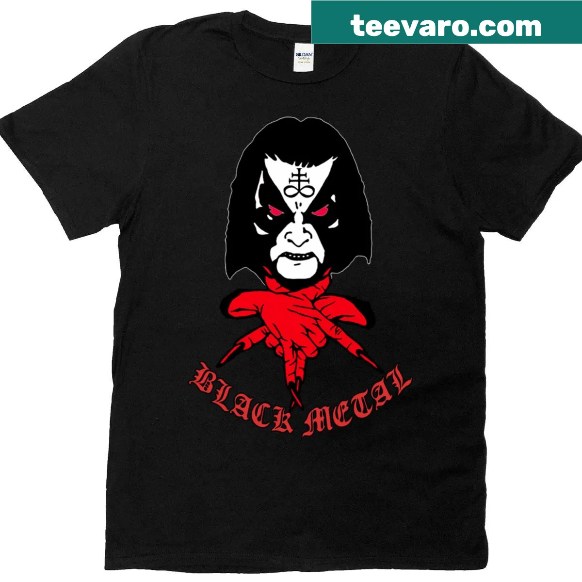 Black Metal T-shirt featuring iconic black metal symbols and motifs — on a men's t-shirt