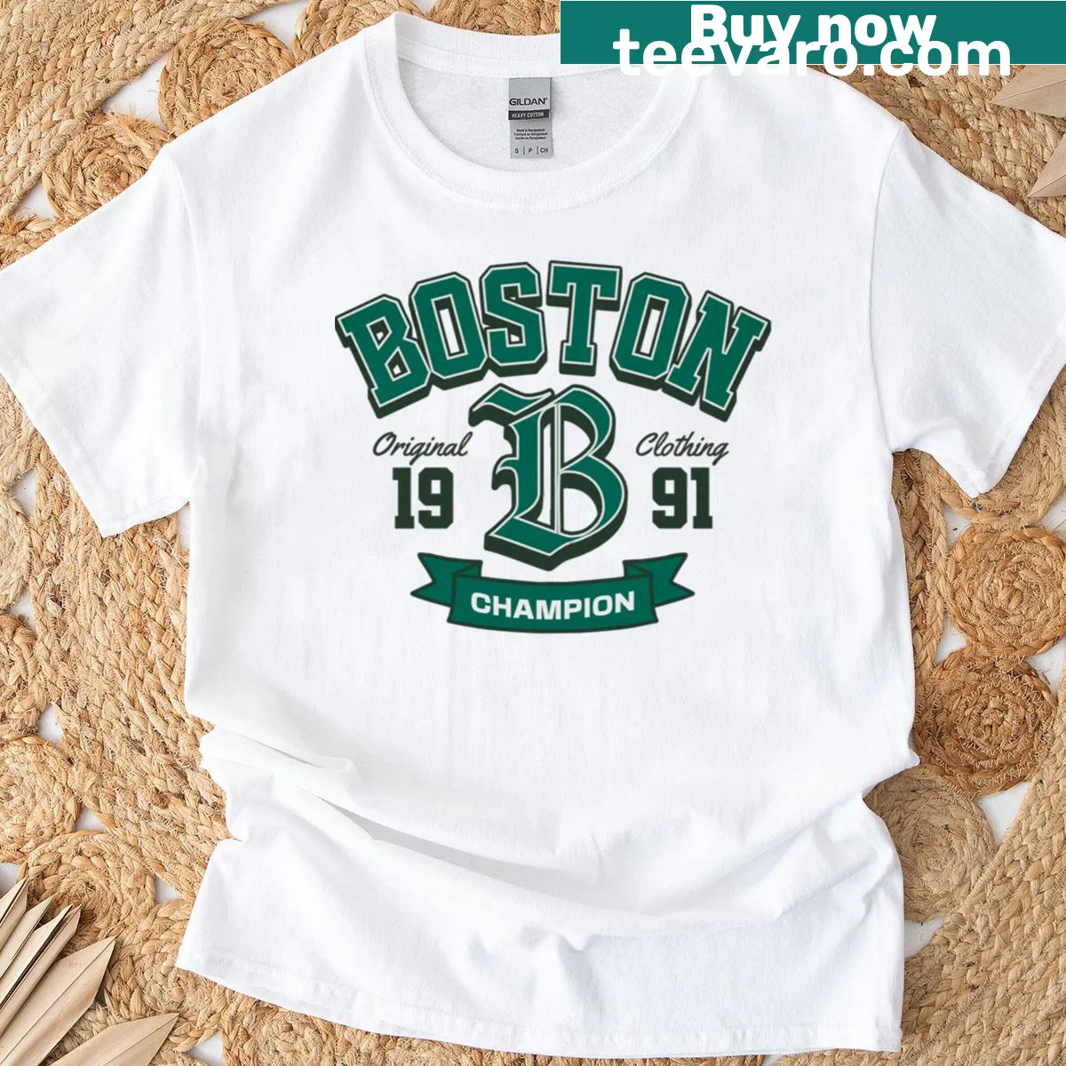 Boston Varsity Champion t-shirt featuring proud typography design — on a men's t-shirt