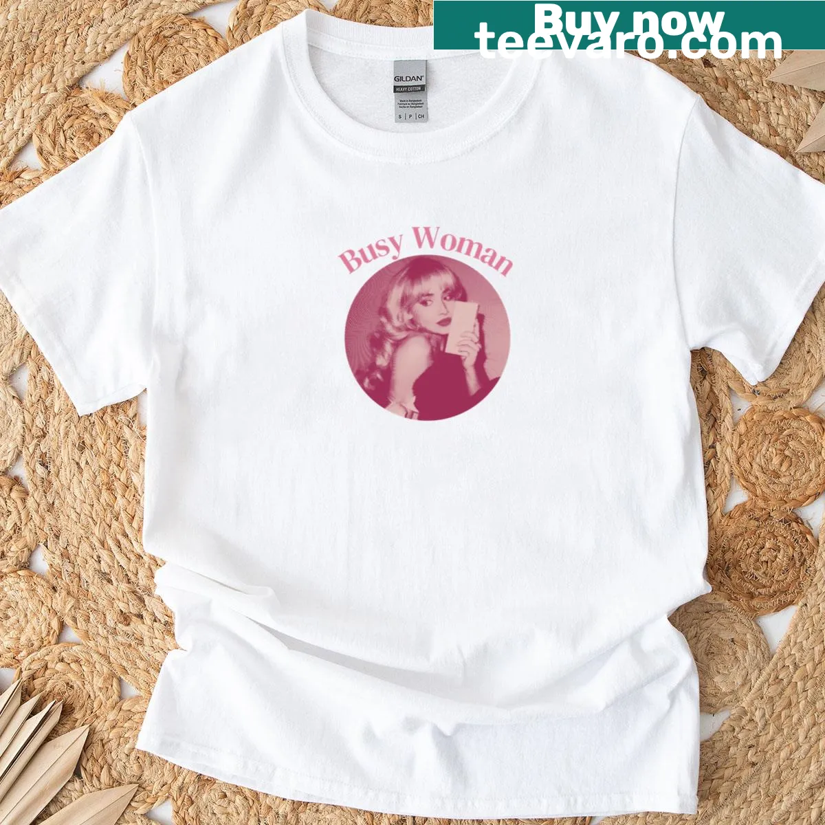 Empowering 'Busy Woman' t-shirt with bold lettering — on a men's t-shirt