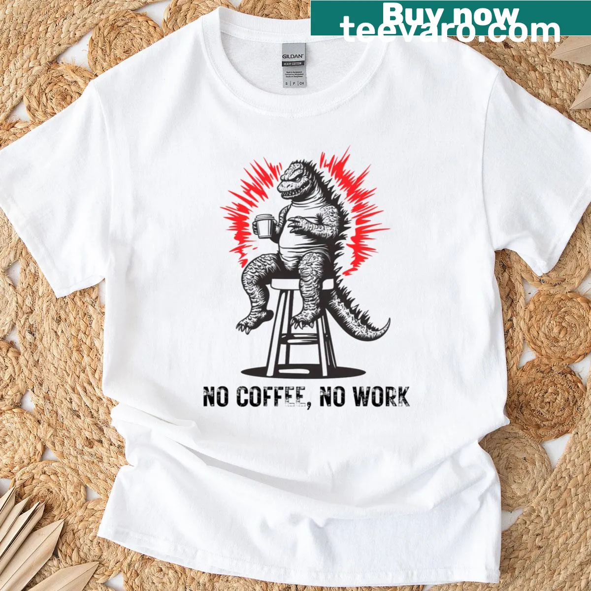 T-shirt with bold text saying 'No Coffee No Work' for coffee lovers. — on a men's t-shirt