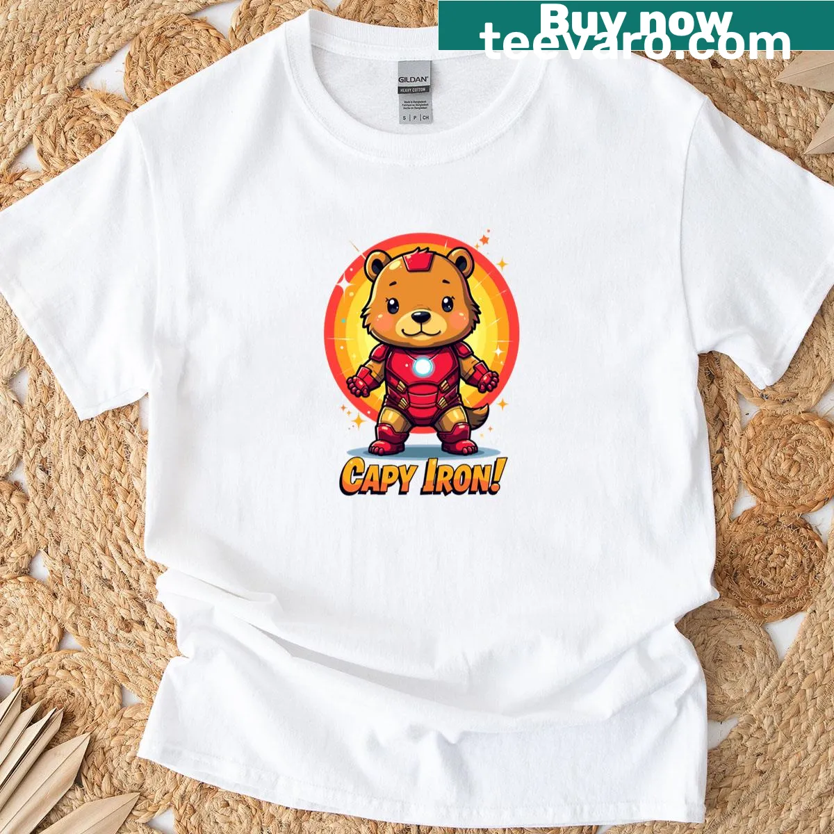 Superhero capybara illustration on a T-shirt — on a men's t-shirt