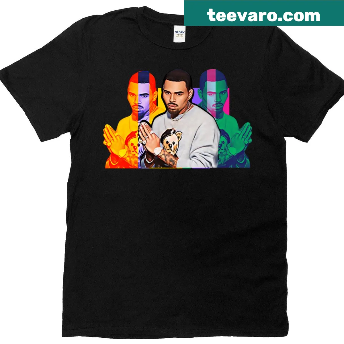 Cb Music Pop Art T-shirt with bold music-themed design — on a men's t-shirt